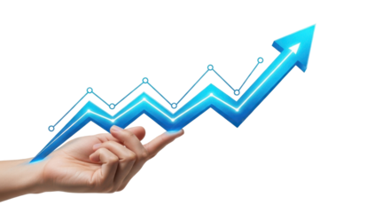 Hand Supporting Glowing Blue Upward Trend Business Graph