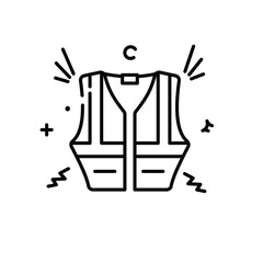 Line art illustration of a high visibility safety vest with radiating lines and symbols on a transparent background
