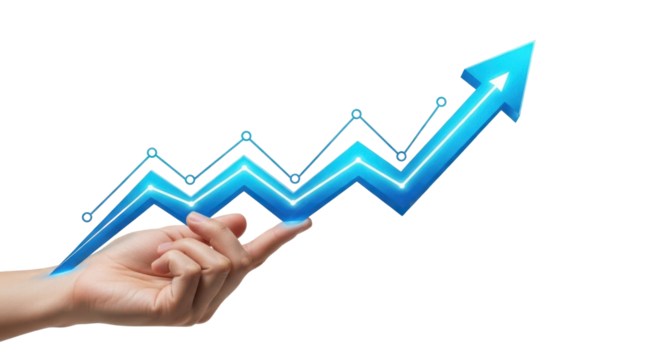 Hand Supporting Glowing Blue Upward Trend Business Graph