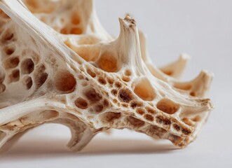 Intricate natural bone structure reveals delicate porous texture and organic form on a clean white background