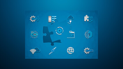 Puzzle piece symbolizing technology integration with animation digital icons
