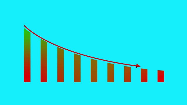 gradient business decline chart with animated down arrow 4k video.
