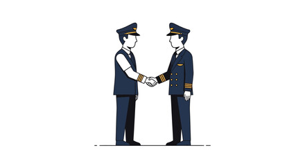 Illustration of Two Pilots in Uniform Shaking Hands, Conveying Teamwork, Collaboration, and Trust in the Aviation Industry, Suitable for Training Materials