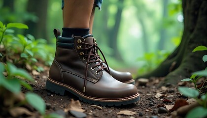 Siap untuk Petualangan Musim Gugur Sepatu dan daun hiking, created with generative ai