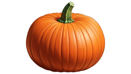 Vibrant Orange Pumpkin with Green Stem on Transparent Background