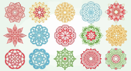 Intricate mandala vector designs for creative projects, offering versatile use in graphic design, textile printing, and decorative arts.
