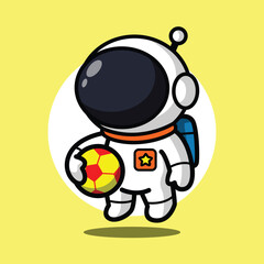 Cute Astronaut Holding Soccer Ball Illustration for Space Cartoon Character and Sport Concept