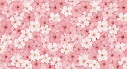 Delicate pastel floral dream: A harmonious blend of pink and white cherry blossom petals creating a serene and