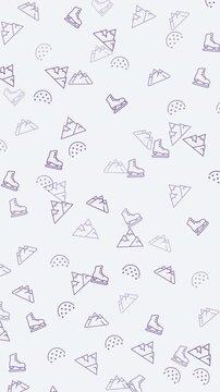 Seamless winter pattern ideal for textiles, wallpaper, and stationery design. Features mountains, ice skates, and dome shapes. Cozy and magical.