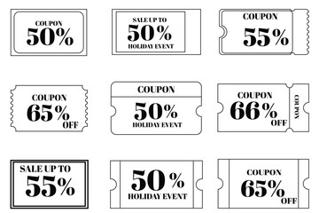 Fototapeta premium Blue Coupon & Voucher Icon Set — Modern Discount Ticket, Gift Card, and Promotion Templates with QR Code and Barcode