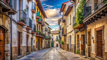 Fototapeta premium Scenic Narrow Street in Historic Town with Charming Architecture