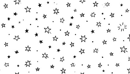 Obraz premium A captivating pattern of randomly scattered, simple star shapes, created with black lines on a white background.