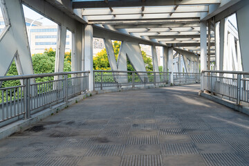 Inside of a modern overhead pedestrian bridge