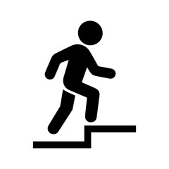 Person walking up a step on staircase icon with transparent background
