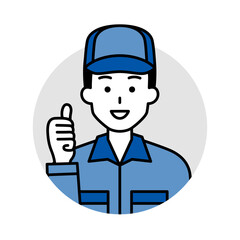 つなぎ作業服の男性のアイコン（グッド）