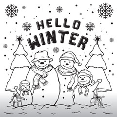 Lettering Hello Winter Vector, Illustration, Calligraphy Design, Usable for Poster, Banners, Postcards, Wallpaper, Gifts etc