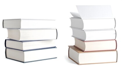 Books Stacked in Pairs, White and Tan.