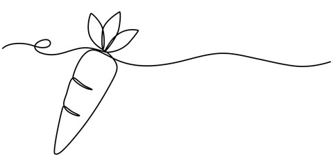 Continuous one line drawing of carrot vegetable. One line drawing vector illustration of carrot plant. Editable outline. 