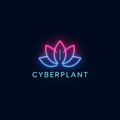 A neon lotus flower logo with pink and blue outlines, accompanied by the text "CYBERPLANT" below.