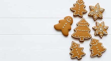 Festive Gingerbread Cookies on White Wood - Holiday Baking Delights.
