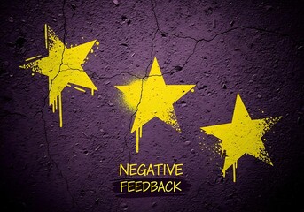 Negative Feedback - Three Yellow Stars on a Dark Purple Wall.