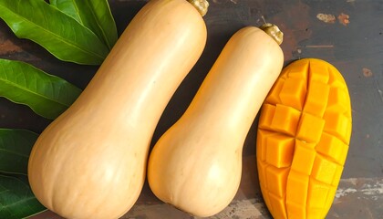 Butternut Squash and Mango Fruit Still Life.