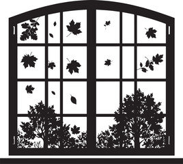  Autumn Window Frame Silhouette Vector Illustration