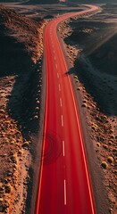 Red Road Through Volcanic Landscape in Tenerife, Canary Islands.