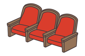 劇場用赤い3人掛け椅子のシンプルなイラスト