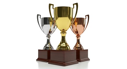 Trio of Trophies - Gold, Silver, and Bronze Awards.