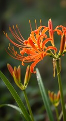 Obraz premium Radiant Red Spider Lily Blossoms in Sharp Focus.