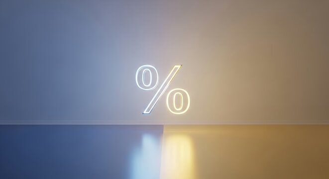 Percentage symbol glowing on soft background