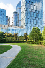 city park with modern building background in shanghai