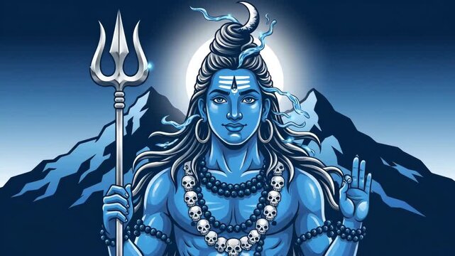 Lord Shiva Illustration for Maha Shivaratri, Arudra Darshan, Pradosh Vrat, and Sawan Somvar Celebrations with Trident and Third Eye