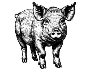 Fototapeta premium black and white pig hand drawn