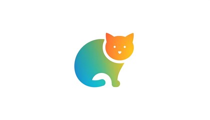 A colorful, gradient silhouette of a cat, featuring a playful and friendly design.