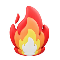 Stylized 3D Fire Icon with Transparent Background Vivid Red Orange and Yellow Flames Evoking Warmth and Energy