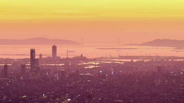 生駒山から望む夕暮れから夜景のタイムラプス動画