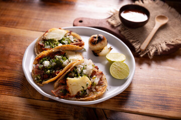 Taquitos al pastor. Also known as Tacos de Trompo, they are the most popular type of street tacos in Mexico, commonly made with pork and beef marinated with achiote.