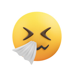 Yellow Face Emoji Sneezing White Tissue With Closed Eyes And Wavy Mouth On Transparent Background