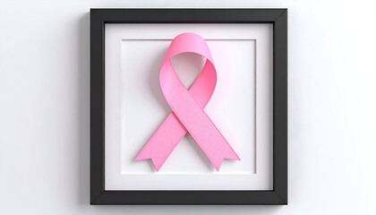 Pink Ribbon in a Black Frame Symbolizing Breast Cancer Awareness.