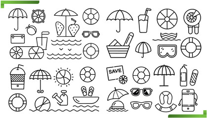 Summer Beach Essentials and Travel Icons Set