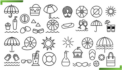 Summer Beach Essentials Icon Collection for Vacation and Travel