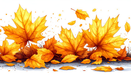 Vibrant watercolor illustration of falling autumn maple leaves.