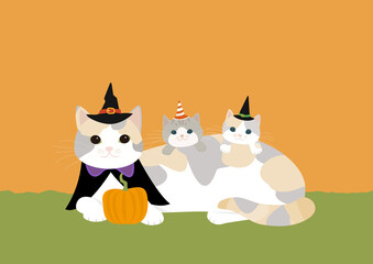 ハロウィンを楽しむ三毛猫の親子