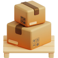 Realistic 3D Rendering Stack of Shipping Boxes on Wooden Pallet