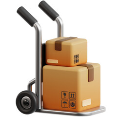 3D Rendered Hand Truck with Stacked Boxes for Delivery Service