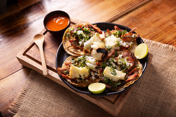 Tacos al pastor. Also known as Tacos de Trompo, they are the most popular type of street tacos in Mexico, commonly made with pork and beef marinated with achiote.