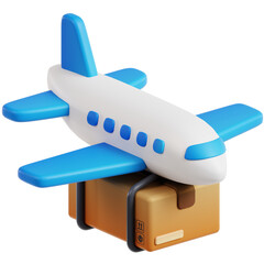 Cartoon Style Airplane Delivery on Box, Express Air Freight Concept