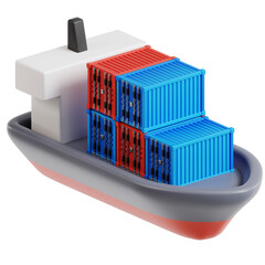 Isometric 3D Cargo Container Ship Carrying Goods and Global Commerce Illustration